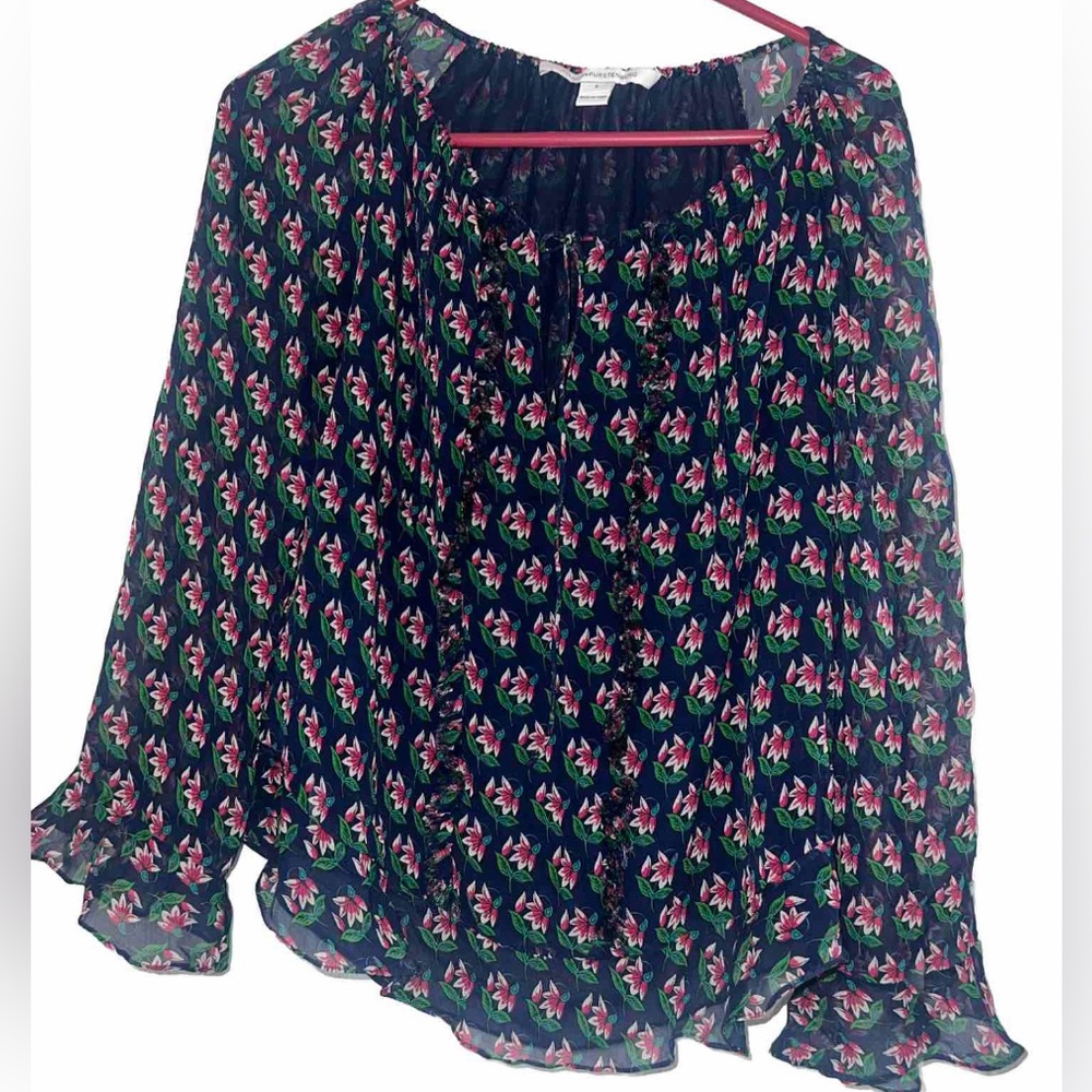 Diane Von Furstenberg Silk Blouse Size 6 Silk 3/4 Sleeve Floral Print